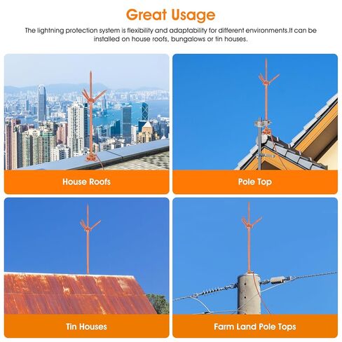 Lightning Rod,Copper Lightning Rod Kit Three-Spike Detachable Brass Lightning Protection Equipment Device Great for House Roof Bungalow Tin House in Kuwait