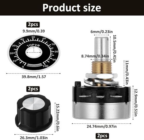 2Pcs RV24YN20S 10K Potentiometer Single Turn Carbon Film Rotary Rheostat wtih A03 Knob and Dials Used for Inverter Speed Regulation Motor Speed Control in Kuwait