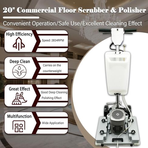 20" Commercial Floor Scrubber & Polisher Multi-functional Grinding Machine with 13L Tank - 2834 RPM for Wood, Tile, Epoxy, Low Noise Industrial Use 1500W 110V in Saudi Arabia
