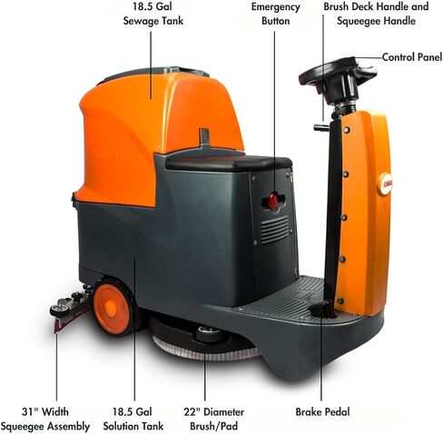 SUNMAX 22" Ride-On Floor Scrubber Machine, 18.5 Gal Tanks, 48,000 Sq.Ft/H Efficiency, 3.5H Fast-Charging Lithium Battery – Commercial & Industrial Floor Cleaning Machine in Kuwait