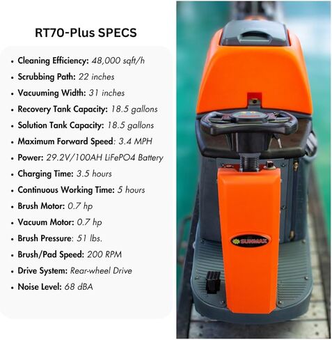 SUNMAX 22" Ride-On Floor Scrubber Machine, 18.5 Gal Tanks, 48,000 Sq.Ft/H Efficiency, 3.5H Fast-Charging Lithium Battery – Commercial & Industrial Floor Cleaning Machine in Kuwait