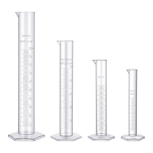 Plastic Graduated Measuring Cylinder Set with Hexagonal Base, 4 Sizes 100ml 50ml 25ml 10ml Plastic Lab Cylinders Transparent Laboratory Test Tubes for Science Experiments in Saudi Arabia