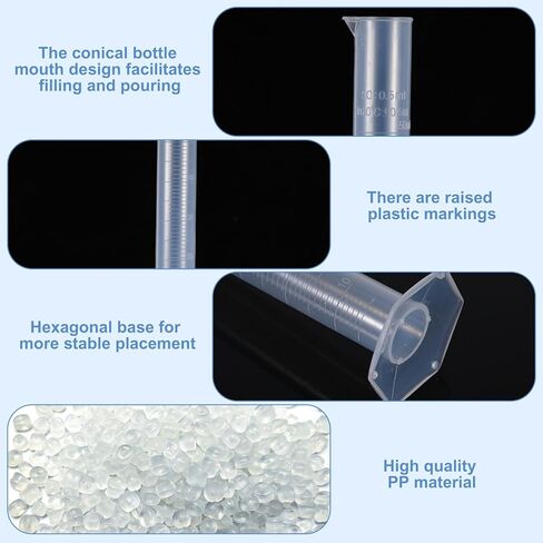 Plastic Graduated Measuring Cylinder Set with Hexagonal Base, 4 Sizes 100ml 50ml 25ml 10ml Plastic Lab Cylinders Transparent Laboratory Test Tubes for Science Experiments in Saudi Arabia