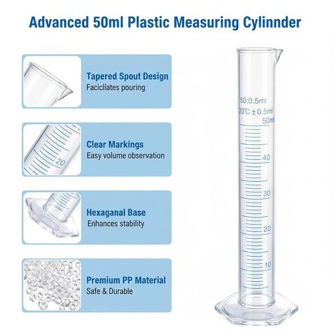 3PCS Graduated Cylinder Plastic, Transparent Graduated Test Lab Cylinders with 2-Sided Marking 50ml Measuring Cylinders Science Test Tube Flask Measuring Lines Graduateds Cylinders Beaker in Saudi Arabia
