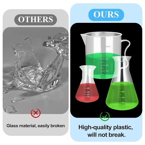 28 Pcs Plastic Graduated Cylinders and Beakers, Including 3 Graduated Cylinder 5 Plastic Beakers 3 Erlenmeyer Flask 10 Droppers 6 Plastics Test Tubes with Rack, Ideal for DIY Science in Saudi Arabia