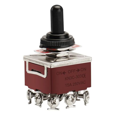 Baomain Toggle Switch with Waterproof Cap 3PDT ON-Off-ON 3 Positions 9 Pin 15A 250VAC Latching KN3C-303C in Kuwait