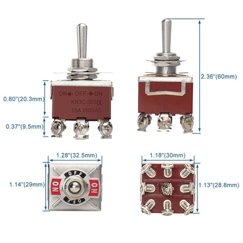 Baomain Toggle Switch with Waterproof Cap 3PDT ON-Off-ON 3 Positions 9 Pin 15A 250VAC Latching KN3C-303C in Kuwait