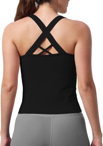 Evercute Workout Yoga Crop Tank Tops for Women Criss Cross Strappy Tops with Built in Bra Ribbed Seamless High Impact Tanks in Kuwait