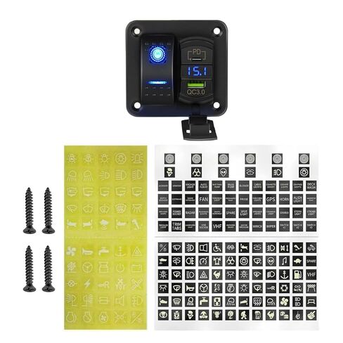 1 لوحة مفاتيح هزازة مع PD نوع C وQC 3.0 شاحن USB 12 فولت - 24 فولت تيار مستمر LED الفولتميتر، لوحة تبديل القارب 5 دبوس SPST تشغيل/إيقاف مفتاح هزاز سلكي مسبقًا للسيارة RV ATV UTV شاحنة جيب يخت السفينة in Kuwait