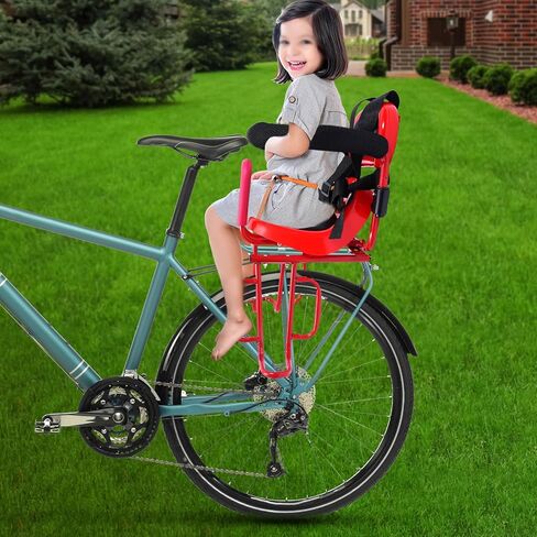 Rear Child Bike Seat, 14.17 * 20.48in Portable Rear Mounted Child Bike Seat Bike Halterung Hinten Montie Parent Universal Bicycle Carrier with U-Shaped Guardrail for Kids 6 Months-6 Years Old in Kuwait