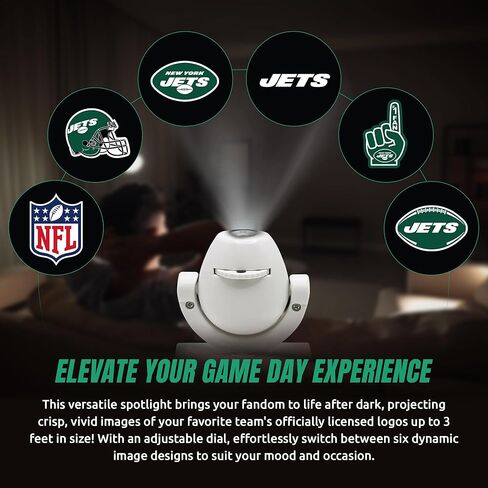 Sporticulture NFL American Football New York Jets - Adjustable Led Mini Spotlight Projector with 6 Team Logo Designs - Portable & Rechargeable Spotlight - Battery-Operated - 4.375" x 3.125" in Saudi Arabia