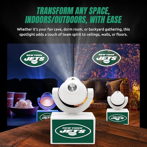 Sporticulture NFL American Football New York Jets - Adjustable Led Mini Spotlight Projector with 6 Team Logo Designs - Portable & Rechargeable Spotlight - Battery-Operated - 4.375" x 3.125" in Saudi Arabia