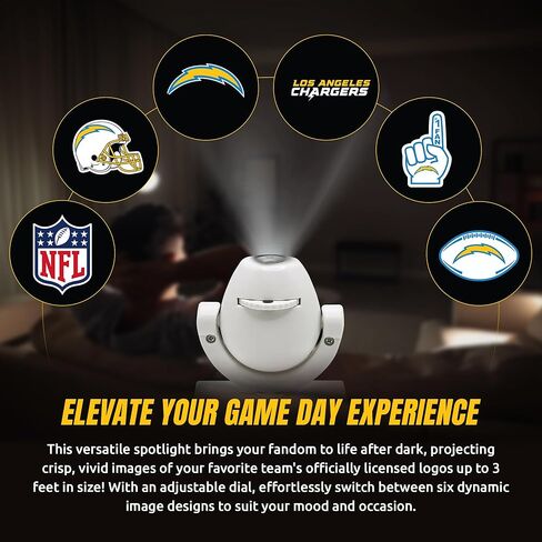 Sporticulture NFL American Football Los Angeles Charges - Adjustable Led Mini Spotlight Projector with 6 Team Logo Designs - Portable & Rechargeable Spotlight - Battery-Operated - 4.375" x 3.125" in Saudi Arabia