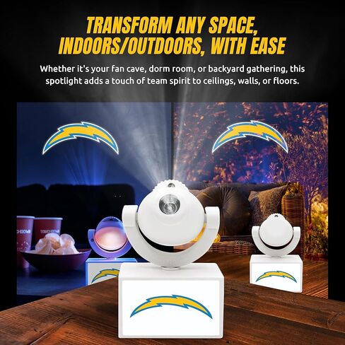 Sporticulture NFL American Football Los Angeles Charges - Adjustable Led Mini Spotlight Projector with 6 Team Logo Designs - Portable & Rechargeable Spotlight - Battery-Operated - 4.375" x 3.125" in Saudi Arabia