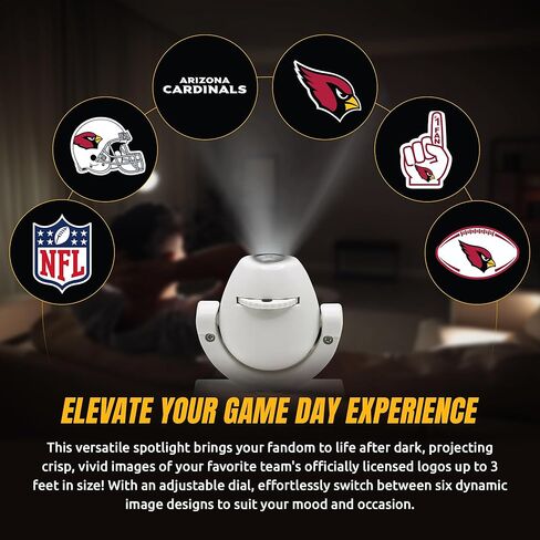 Sporticulture NFL American Football Arizona Cardinals - جهاز عرض صغير LED قابل للتعديل مع 6 تصميمات لشعار الفريق - مصباح كشاف محمول وقابل لإعادة الشحن - يعمل بالبطارية - 4.375 بوصة × 3.125 بوصة in Saudi Arabia