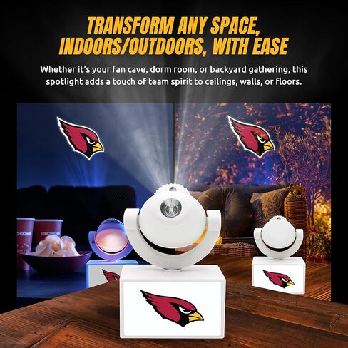 Sporticulture NFL American Football Arizona Cardinals - جهاز عرض صغير LED قابل للتعديل مع 6 تصميمات لشعار الفريق - مصباح كشاف محمول وقابل لإعادة الشحن - يعمل بالبطارية - 4.375 بوصة × 3.125 بوصة in Saudi Arabia