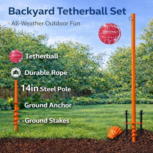 Tetherball Pole Set with Ball and Rope, 99in Tetherball Set with Ground Base, Metal Tetherball Equipment for Backyard, Lawn, Sand and Outdoor Spaces, Orange in Kuwait