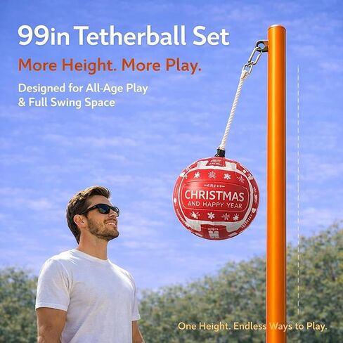 Tetherball Pole Set with Ball and Rope, 99in Tetherball Set with Ground Base, Metal Tetherball Equipment for Backyard, Lawn, Sand and Outdoor Spaces, Orange in Kuwait