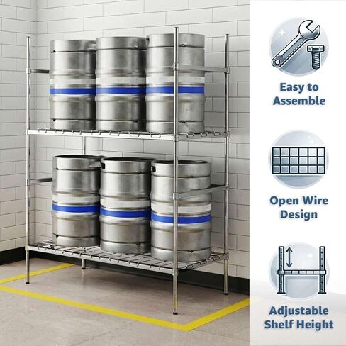 18" x 60" NSF Commercial Keg Storage Rack for Stock Rooms, Wire Dunnage Shelf, 800 lb in Kuwait