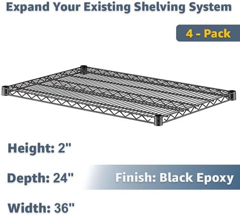 4-Pack 14"x48" Black Wire Shelf, NSF Extra Metal Storage Rack Shelves Add-On Unit Replacement in Kuwait