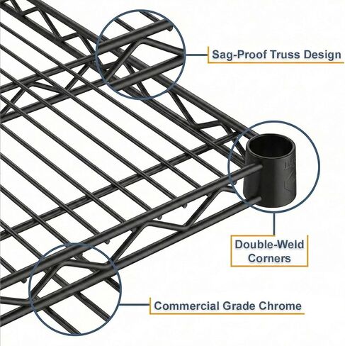 4-Pack 14"x48" Black Wire Shelf, NSF Extra Metal Storage Rack Shelves Add-On Unit Replacement in Kuwait