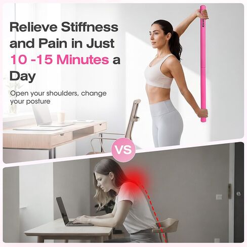 عصا اليوجا، عصا التنقل مقاس 58 بوصة مع 3 أطوال قابلة للتعديل. معدات تمرين من سبائك الصلب المستقرة للتمدد واللياقة البدنية وتصحيح الوضعية والعلاج - للنساء والأطفال في المنزل in Kuwait
