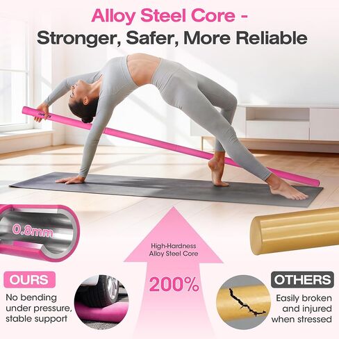 عصا اليوجا، عصا التنقل مقاس 58 بوصة مع 3 أطوال قابلة للتعديل. معدات تمرين من سبائك الصلب المستقرة للتمدد واللياقة البدنية وتصحيح الوضعية والعلاج - للنساء والأطفال في المنزل in Kuwait