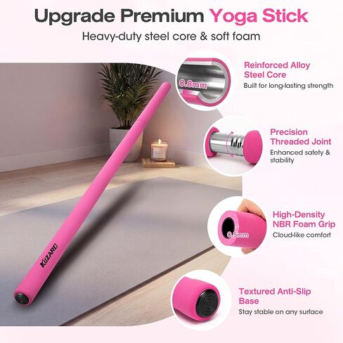 عصا اليوجا، عصا التنقل مقاس 58 بوصة مع 3 أطوال قابلة للتعديل. معدات تمرين من سبائك الصلب المستقرة للتمدد واللياقة البدنية وتصحيح الوضعية والعلاج - للنساء والأطفال في المنزل in Kuwait