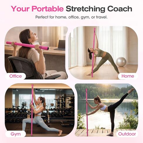 عصا اليوجا، عصا التنقل مقاس 58 بوصة مع 3 أطوال قابلة للتعديل. معدات تمرين من سبائك الصلب المستقرة للتمدد واللياقة البدنية وتصحيح الوضعية والعلاج - للنساء والأطفال في المنزل in Kuwait