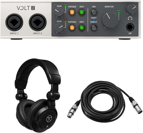 Universal Audio Volt 2 المحمولة 2x2 USB Type-C واجهة الصوت/MIDI، حزمة مع سماعات رأس شاشة TAPH100 ​​وكابل ميكروفون H&A 25 بوصة XLR in Saudi Arabia
