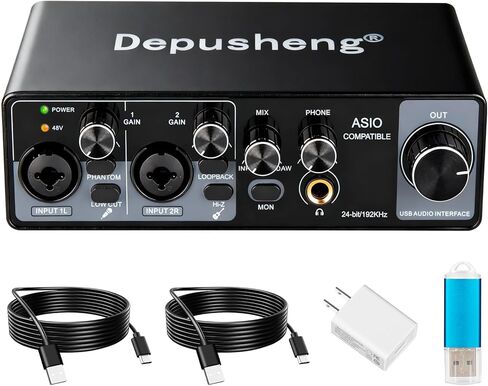 Depusheng USB Audio Interface with ASIO Drivers, 24Bit 192Khz, Phantom Power +48v, Low Latency for Home Studio Recording, PC/MAC Compatible (4 CHANNEL) in Saudi Arabia