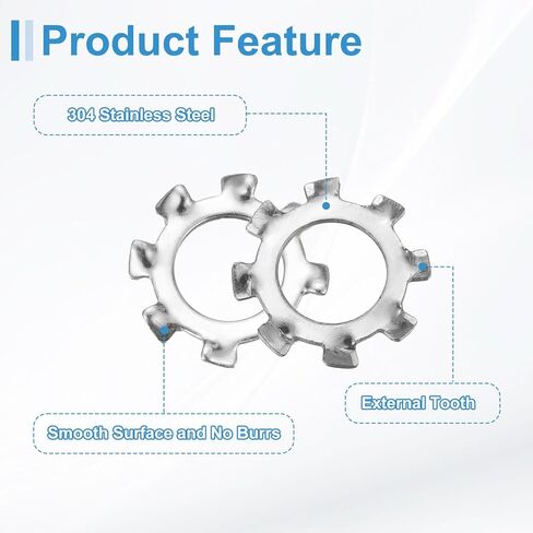 uxcell 20Pcs 5/16 External Tooth Lock Washer, 304 Stainless Steel Multi-Tooth Star Washer Locking Fastener, Silver Tone in Saudi Arabia
