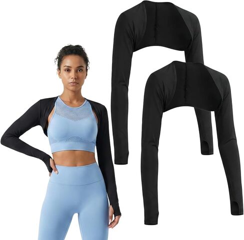 2 Pack Arm Sleeves for Women, Cooling Sun Protection Shawl Arm Covers with Finger Holes, Black Cooling Sleeves for Women Outdoor Sports Golfing Riding Driving in Saudi Arabia
