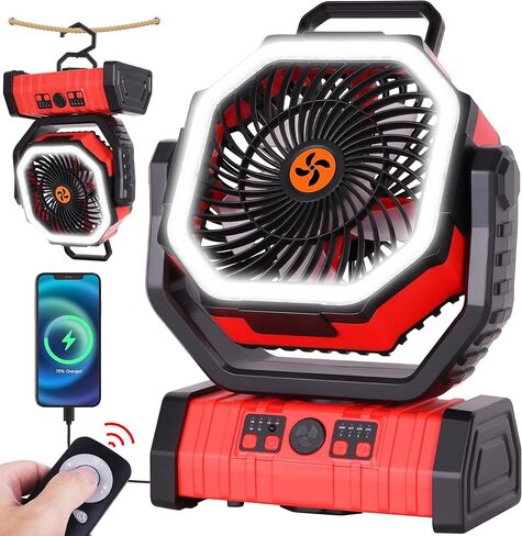 20000mAh Emergency Battery Powered Fan & LED Light, Battery Operated Rechargeable Fan for Power Outage, Car Defrosting, Indoor Use with 360° Oscillating & Hook, 8H Timer, Portable Camping Fan in Kuwait
