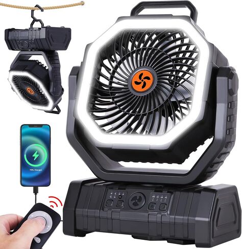 20000mAh Emergency Battery Powered Fan & LED Light, Battery Operated Rechargeable Fan for Power Outage, Car Defrosting, Indoor Use with 360° Oscillating & Hook, 8H Timer, Portable Camping Fan in Saudi Arabia