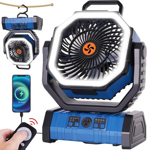 20000mAh Emergency Battery Powered Fan & LED Light, Battery Operated Rechargeable Fan for Power Outage, Car Defrosting, Indoor Use with 360° Oscillating & Hook, 8H Timer, Portable Camping Fan in Saudi Arabia