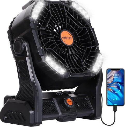 20000mAh Battery powered fan Camping Fan essentials Portable fan Battery OperatedRechargeable Outdoor Tent with Light & Hook Personal USB Desk for Camping,Orange in Kuwait