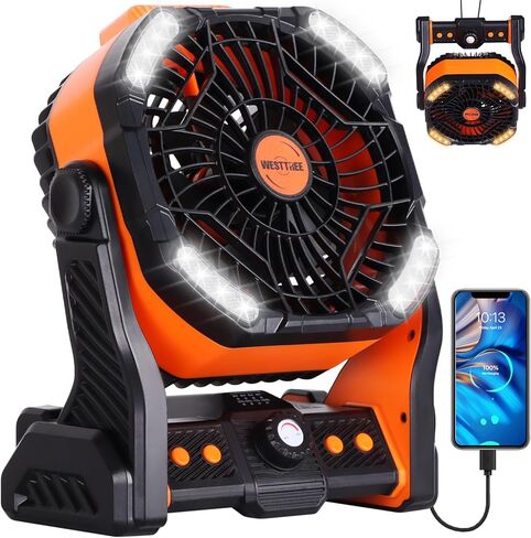 20000mAh Battery powered fan Camping Fan essentials Portable fan Battery OperatedRechargeable Outdoor Tent with Light & Hook Personal USB Desk for Camping,Orange in Saudi Arabia
