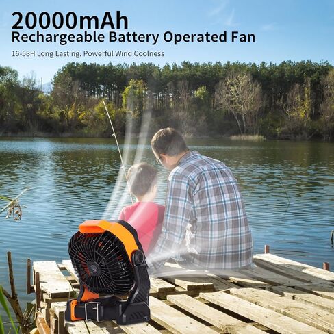 20000mAh Battery powered fan Camping Fan essentials Portable fan Battery OperatedRechargeable Outdoor Tent with Light & Hook Personal USB Desk for Camping,Orange in Saudi Arabia