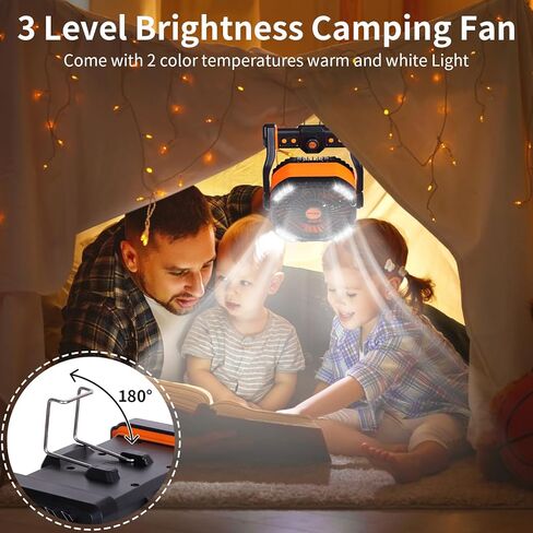 20000mAh Battery powered fan Camping Fan essentials Portable fan Battery OperatedRechargeable Outdoor Tent with Light & Hook Personal USB Desk for Camping,Orange in Saudi Arabia