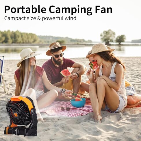 20000mAh Battery powered fan Camping Fan essentials Portable fan Battery OperatedRechargeable Outdoor Tent with Light & Hook Personal USB Desk for Camping,Orange in Saudi Arabia