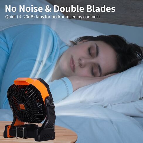 20000mAh Battery powered fan Camping Fan essentials Portable fan Battery OperatedRechargeable Outdoor Tent with Light & Hook Personal USB Desk for Camping,Orange in Saudi Arabia