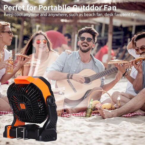 20000mAh Battery powered fan Camping Fan essentials Portable fan Battery OperatedRechargeable Outdoor Tent with Light & Hook Personal USB Desk for Camping,Orange in Saudi Arabia