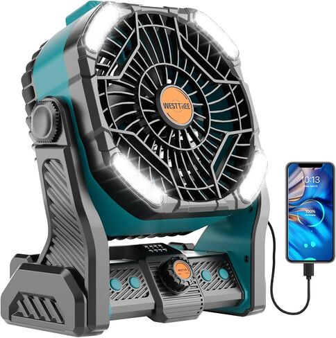 20000mAh Battery powered fan Camping Fan essentials Portable fan Battery OperatedRechargeable Outdoor Tent with Light & Hook Personal USB Desk for Camping,Orange in Saudi Arabia