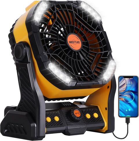 20000mAh Battery powered fan Camping Fan essentials Portable fan Battery OperatedRechargeable Outdoor Tent with Light & Hook Personal USB Desk for Camping,Orange in Saudi Arabia