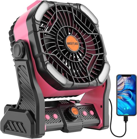 20000mAh Battery powered fan Camping Fan essentials Portable fan Battery OperatedRechargeable Outdoor Tent with Light & Hook Personal USB Desk for Camping,Orange in Saudi Arabia
