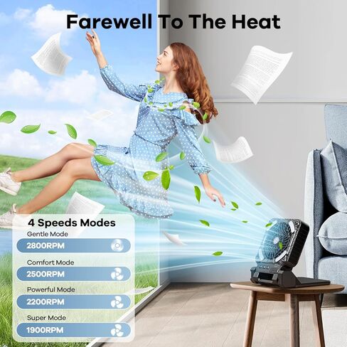 15000mAh Solar Powered Camping Fan,Portable Rechargeable Battery Powered Travel Fan with LED Lantern,Beach Essentials for Hurricane Emergencies, Hiking,Worksite Cooling (Black) in Kuwait