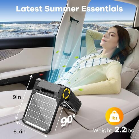 15000mAh Solar Powered Camping Fan,Portable Rechargeable Battery Powered Travel Fan with LED Lantern,Beach Essentials for Hurricane Emergencies, Hiking,Worksite Cooling (Black) in Kuwait