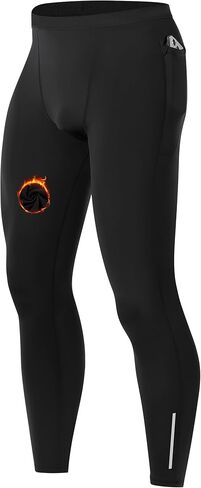 Moozava Thermal Compression Pants for Men Fleece Lined Running Leggings Cold Weather Sports Tights Base Layer with Pockets in Kuwait