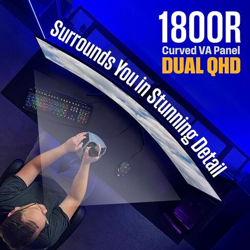 Westinghouse 49 Inch Curved Ultrawide Gaming Monitor, 144Hz, AMD FreeSync Support, Low Motion Blur, R1800 Curve, 3840x1080, for PC Games with Built in Speakers, 2X DisplayPort, 2X HDMI in Kuwait